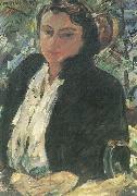 Lovis Corinth, Portrat Charlotte Corinth in gruner Samtjacke